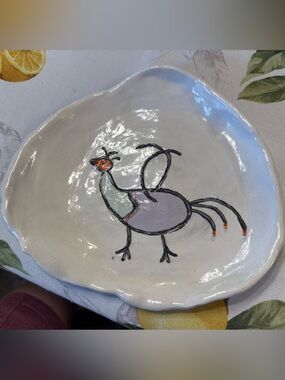 Handmade Ceramic Bird Trinket Dish in White with Pastel Accents